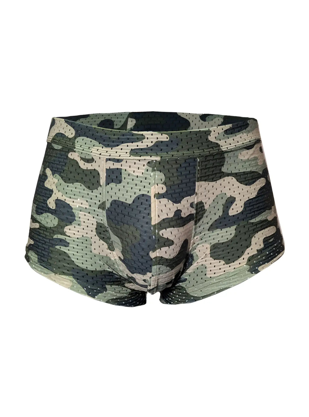 Nylux camo trunk green and beige camouflage mesh briefs designed for breathable comfort and durable wear