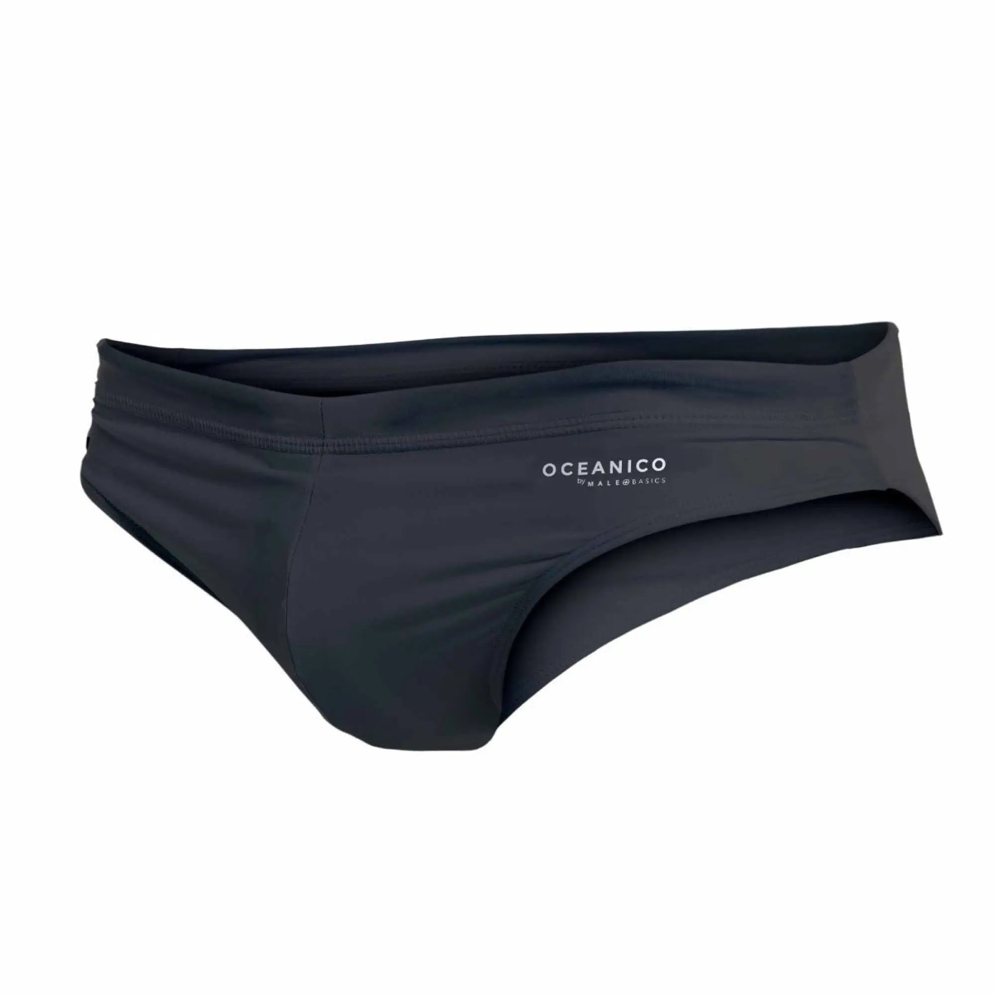 Black oceanico swim briefs with sleek form-fitting design and subtle white branding on the waistband