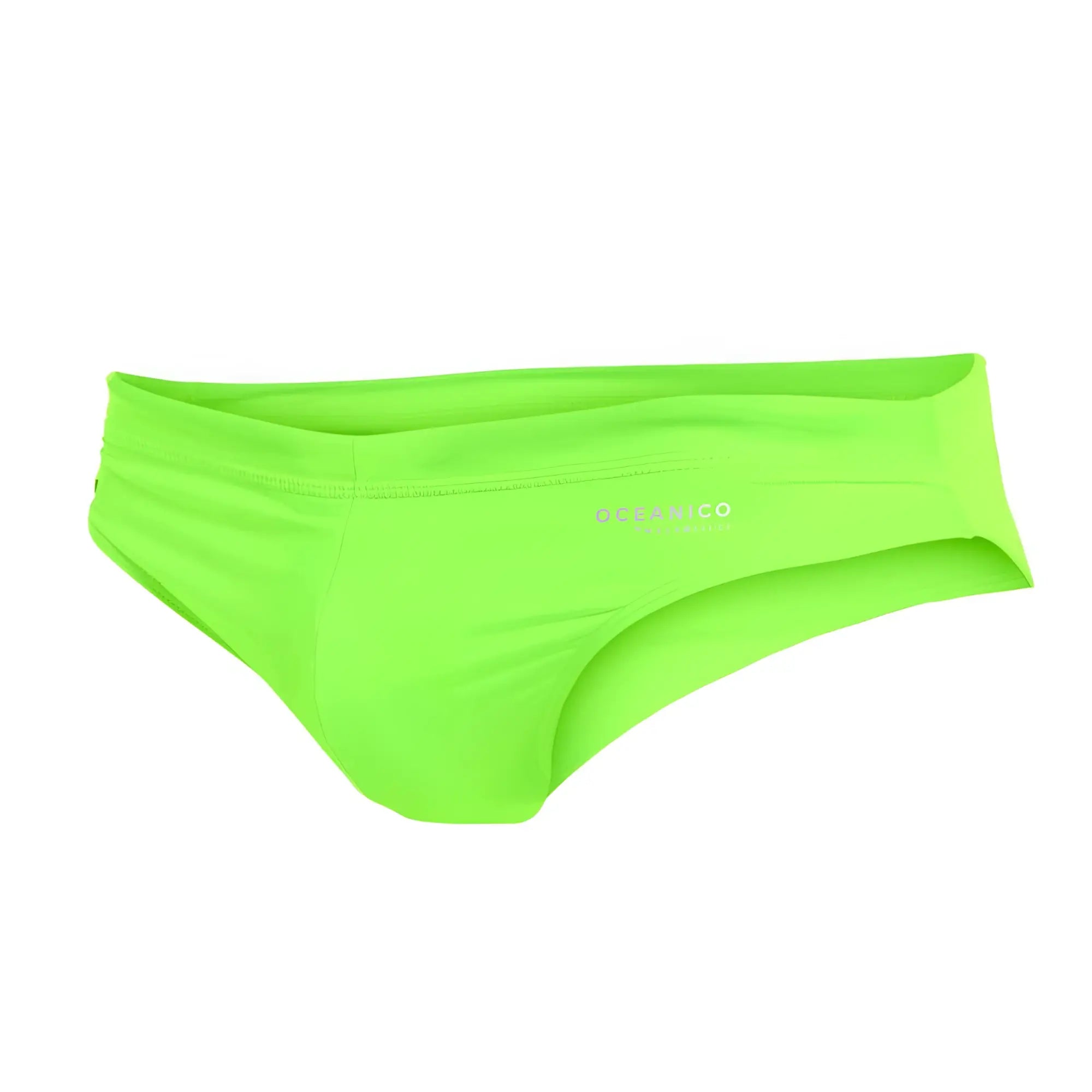 Bright neon green oceanico swim briefs with sleek modern design and subtle embroidered brand logo on front