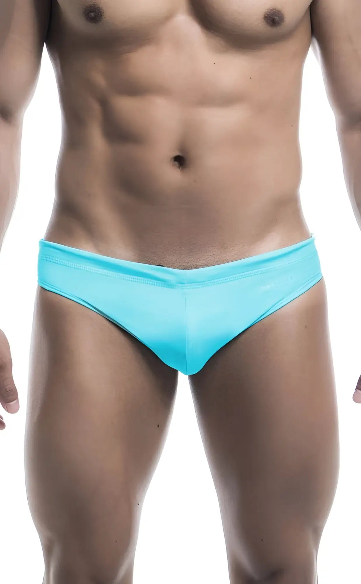 Bright turquoise oceanico swim briefs with smooth form-fitting design ideal for comfortable swimming
