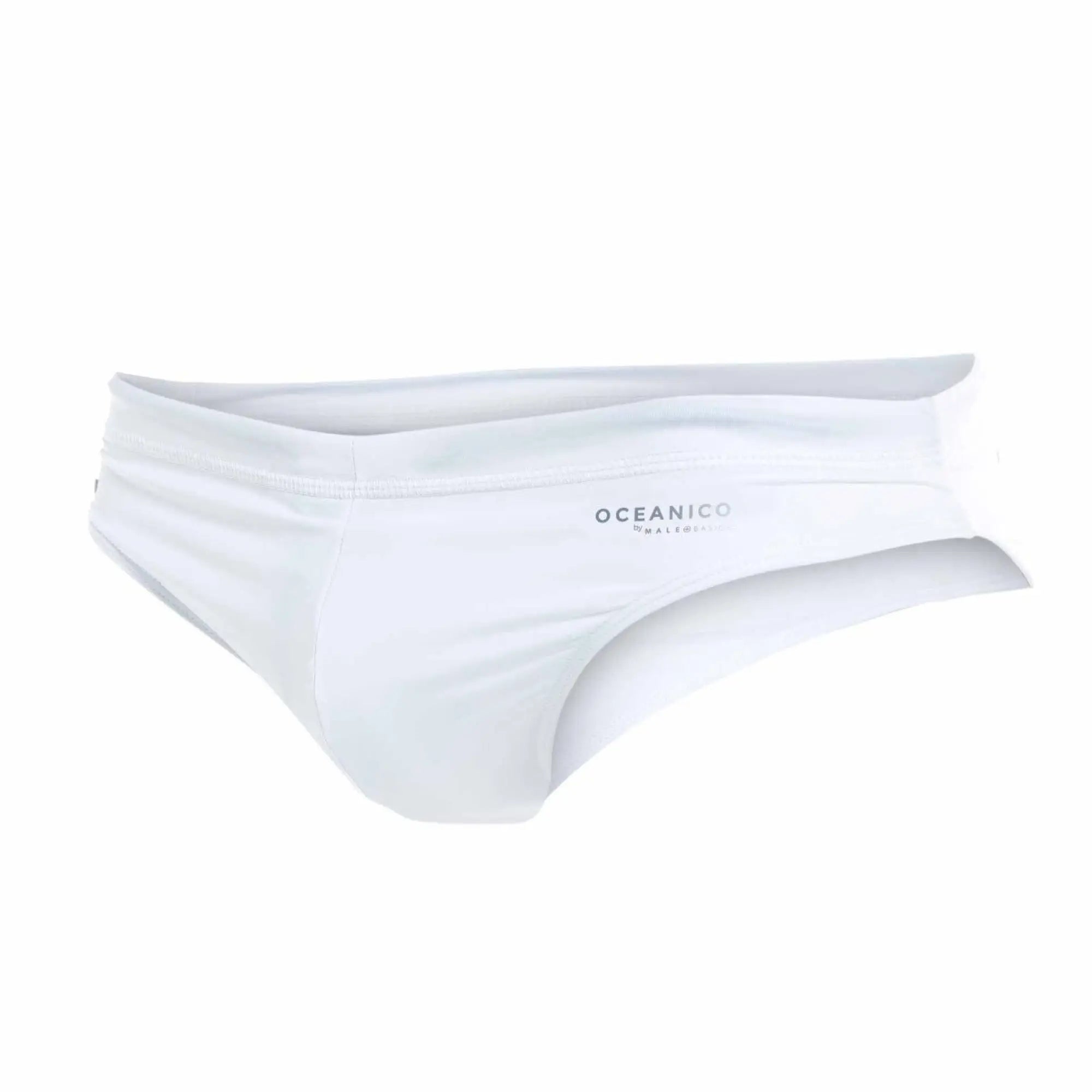 White oceanico swim briefs with a sleek form-fitting design and subtle logo on the waistband for men