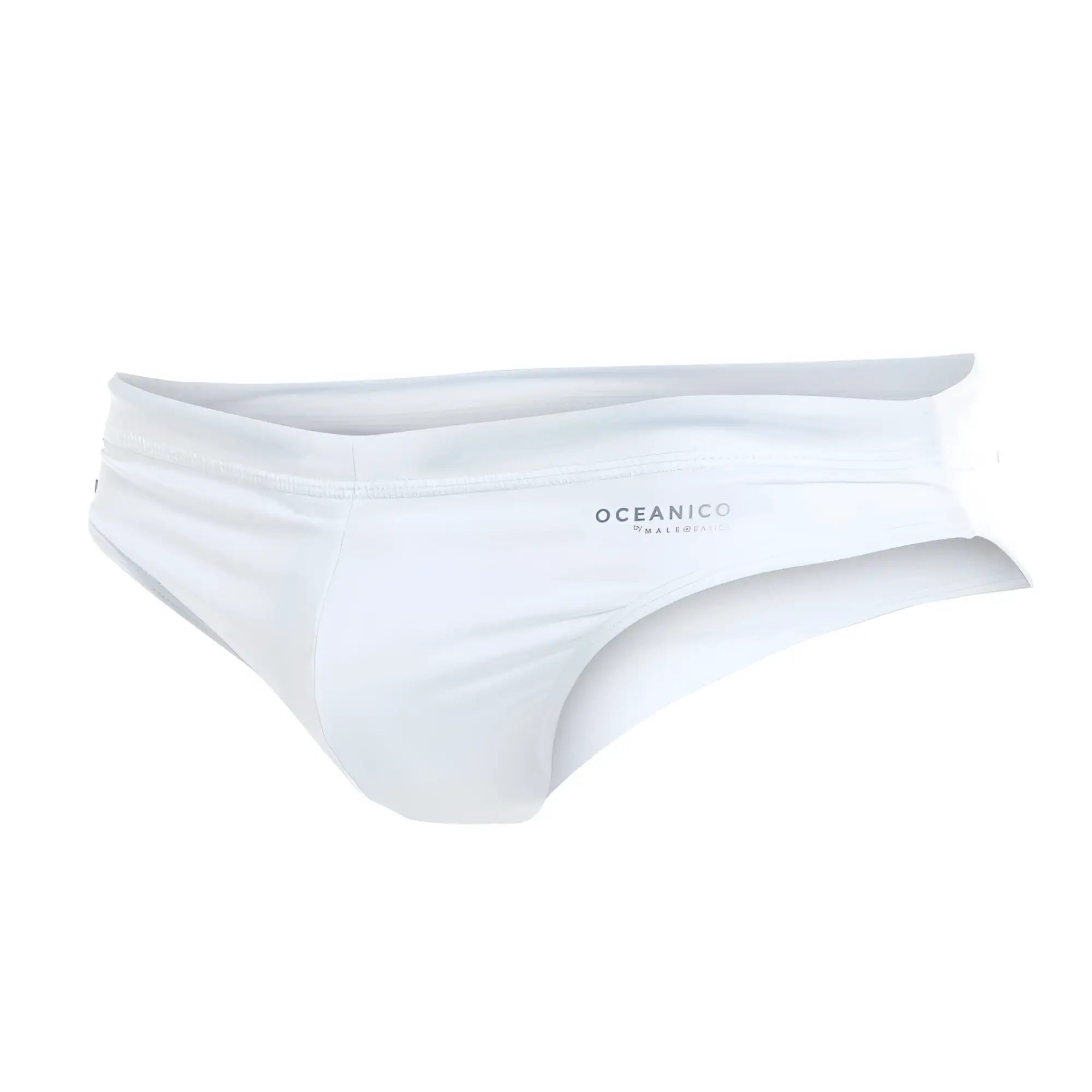 White Oceanico swim briefs with sleek form-fitting design and subtle brand logo on waistband for men