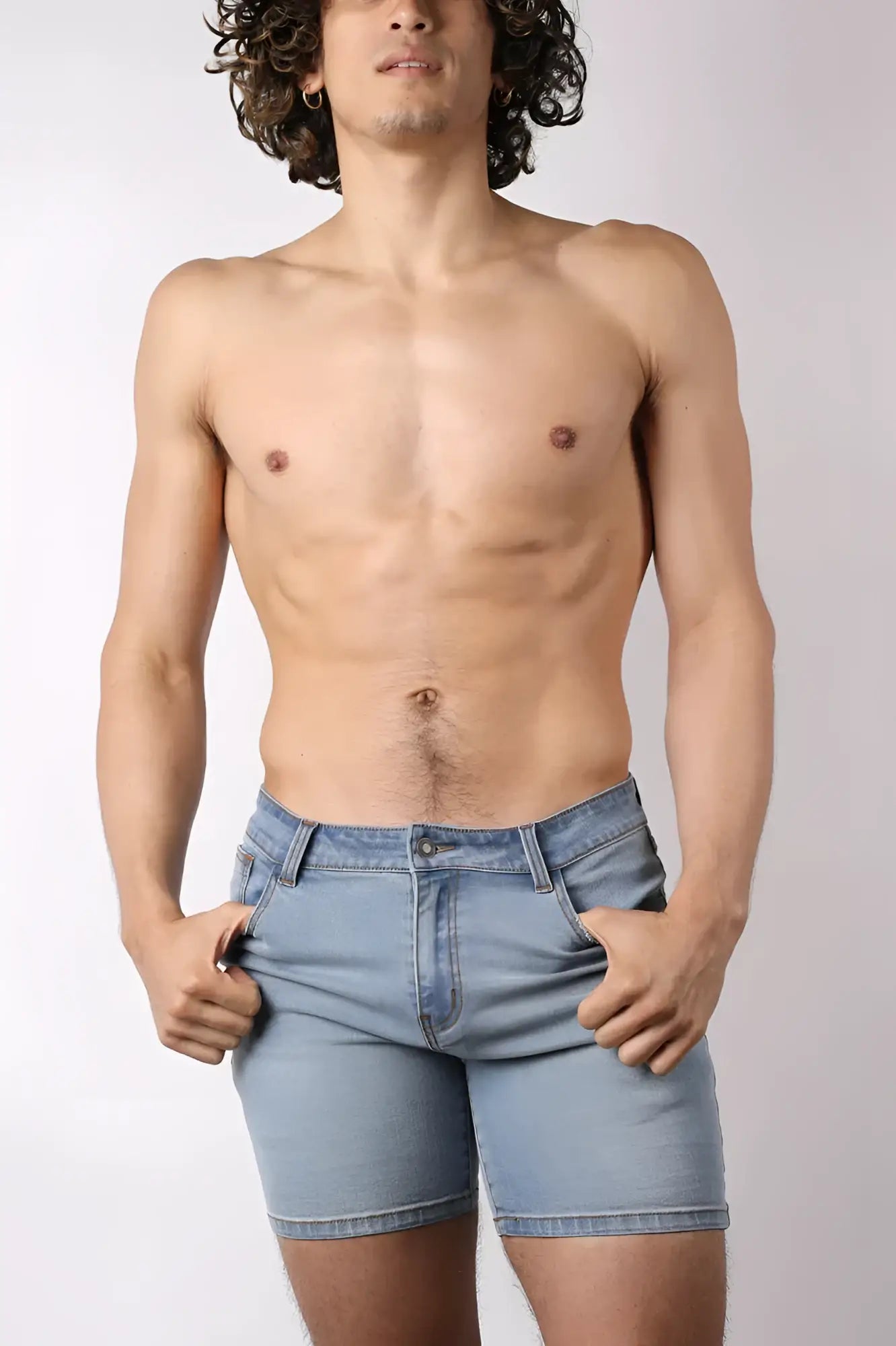 Oceanside denim short light-wash denim shorts with classic five-pocket design and button closure