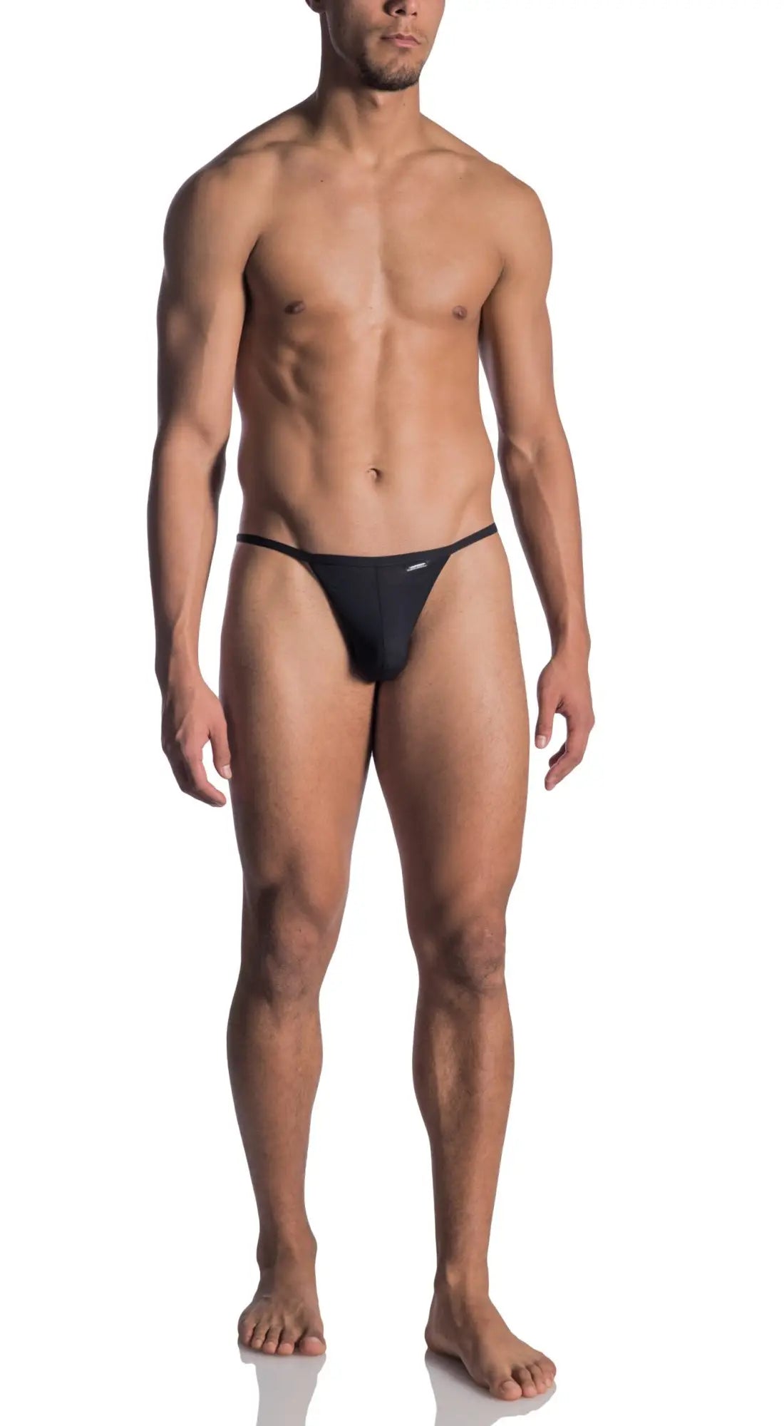 Black mens thong olaf benz 0965 riotanga with subtle logo on the side in black stretch fabric