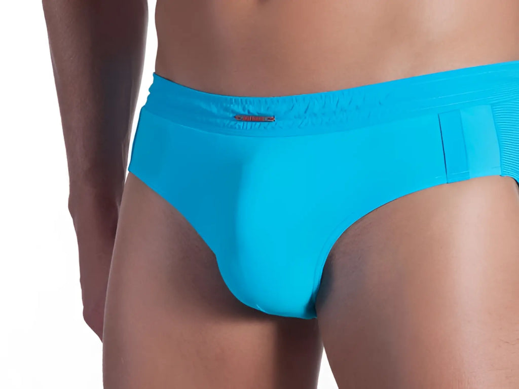 Bright turquoise Olaf Benz BLU 1151 sport bikini swimwear with textured waistband and subtle side panels in size XL