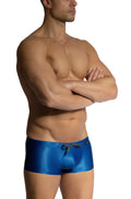Olaf Benz blu2453 sunpants blue shiny swim trunks with patterned drawstring for comfortable beachwear