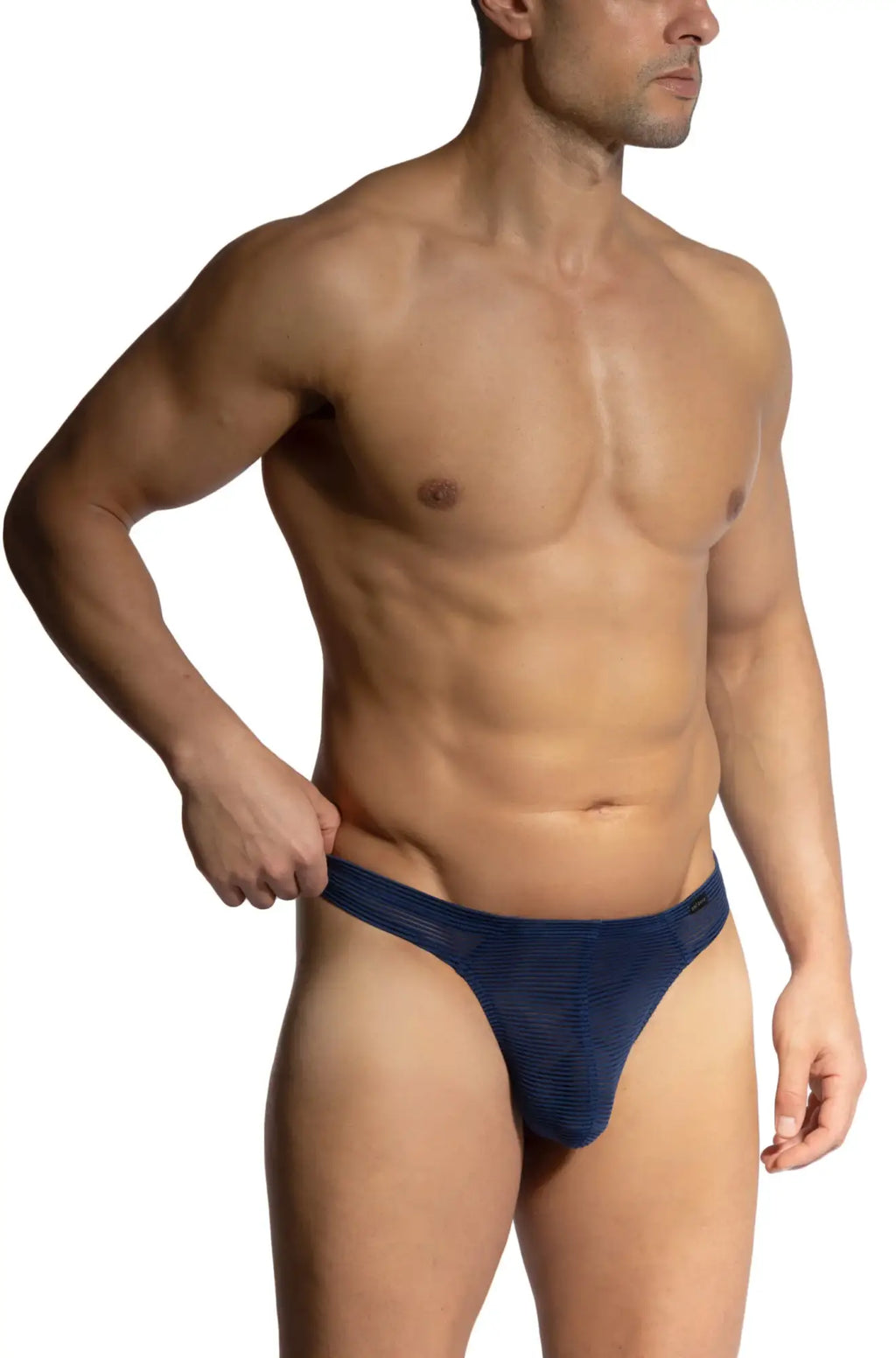 Olaf Benz Brazil brief navy blue textured fabric thong with sleek form-fitting design, shown from the back side