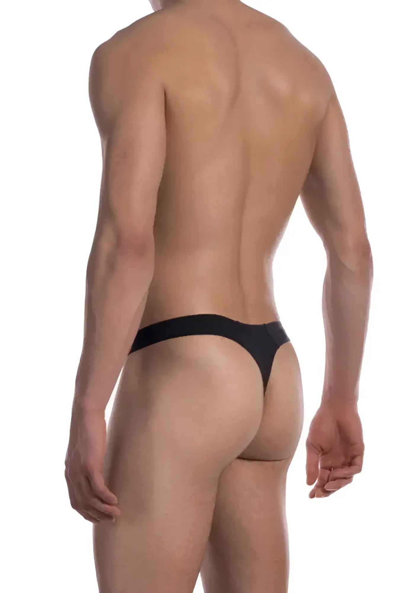 Black thong underwear olaf benz ministring with smooth form-fitting design shown from the back side