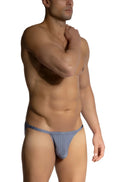 Blue striped men’s briefs olaf benz riotanga made of soft breathable fabric shown from the back side