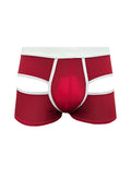 Red and white open back trunk boxer briefs with cut-out details and a sleek modern design