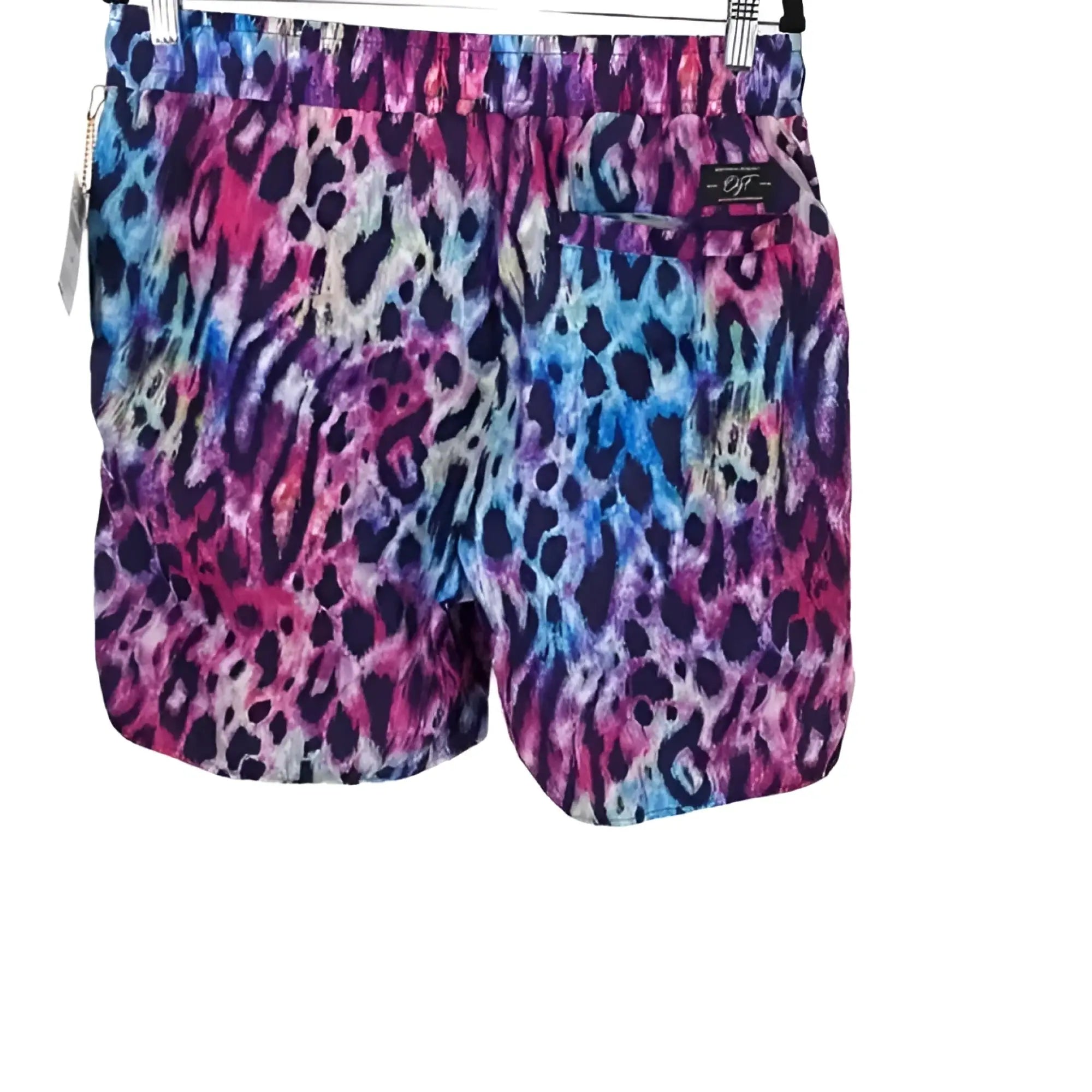 Original Fables swim shorts Instinct vibrant multicolored leopard print swim trunks in pink purple blue and black hues