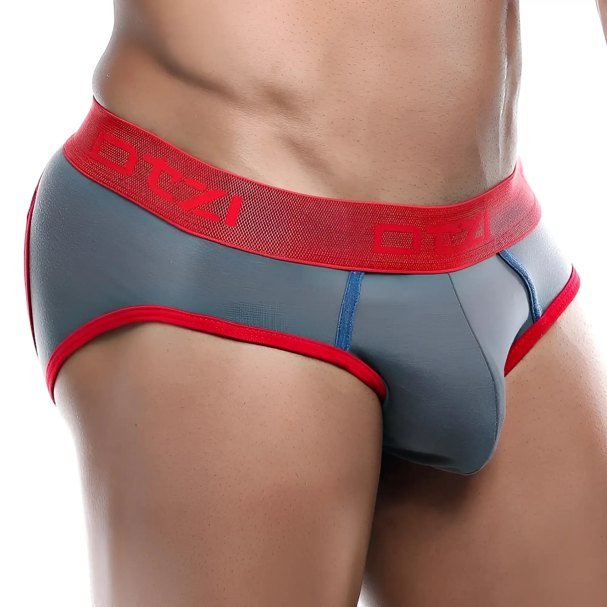 Gray and red otzi OTE005 jockstrap men’s briefs with a mesh waistband for breathable comfort