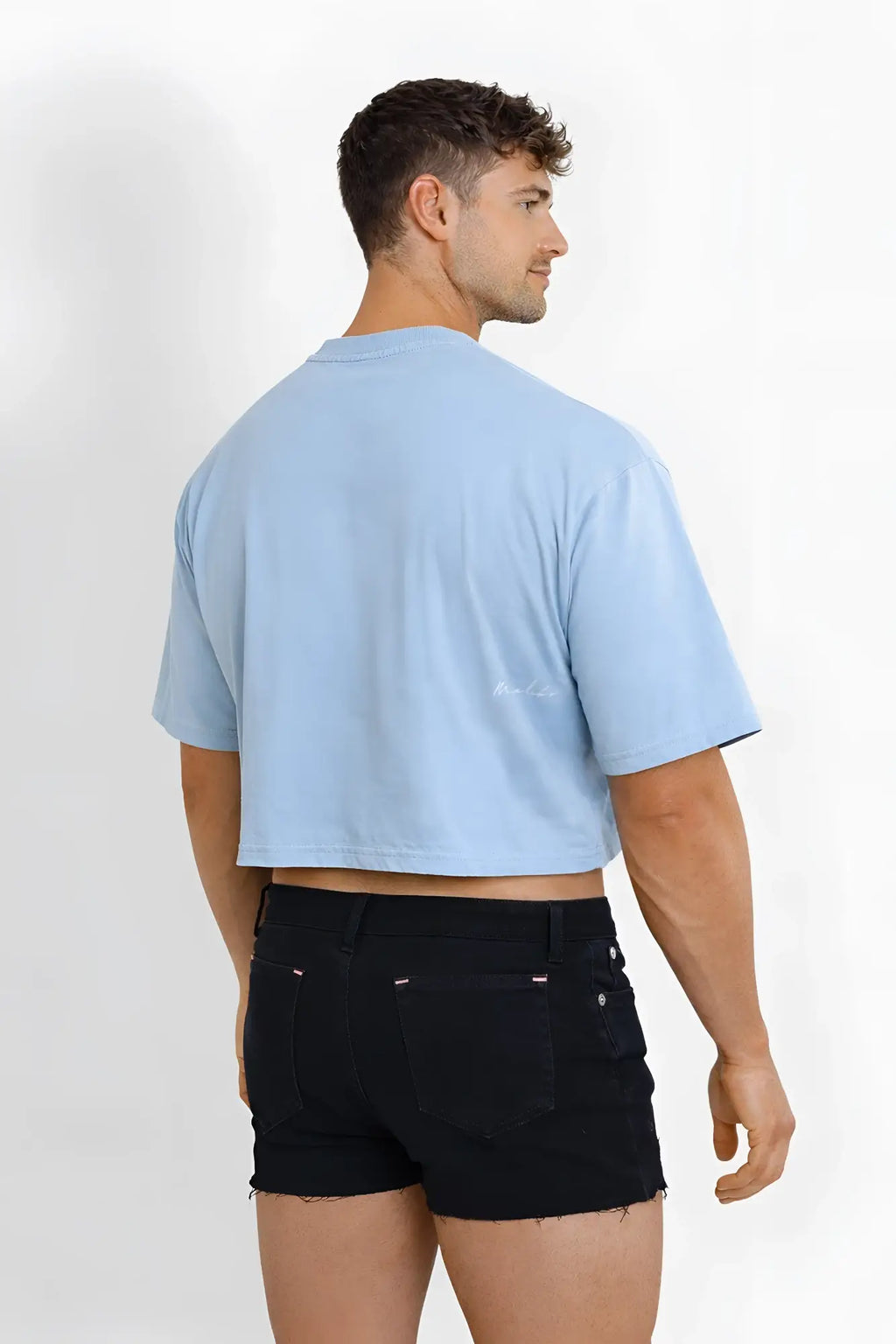 Light blue oversized relaxed crop top with short sleeves and crew neck perfect for casual wear
