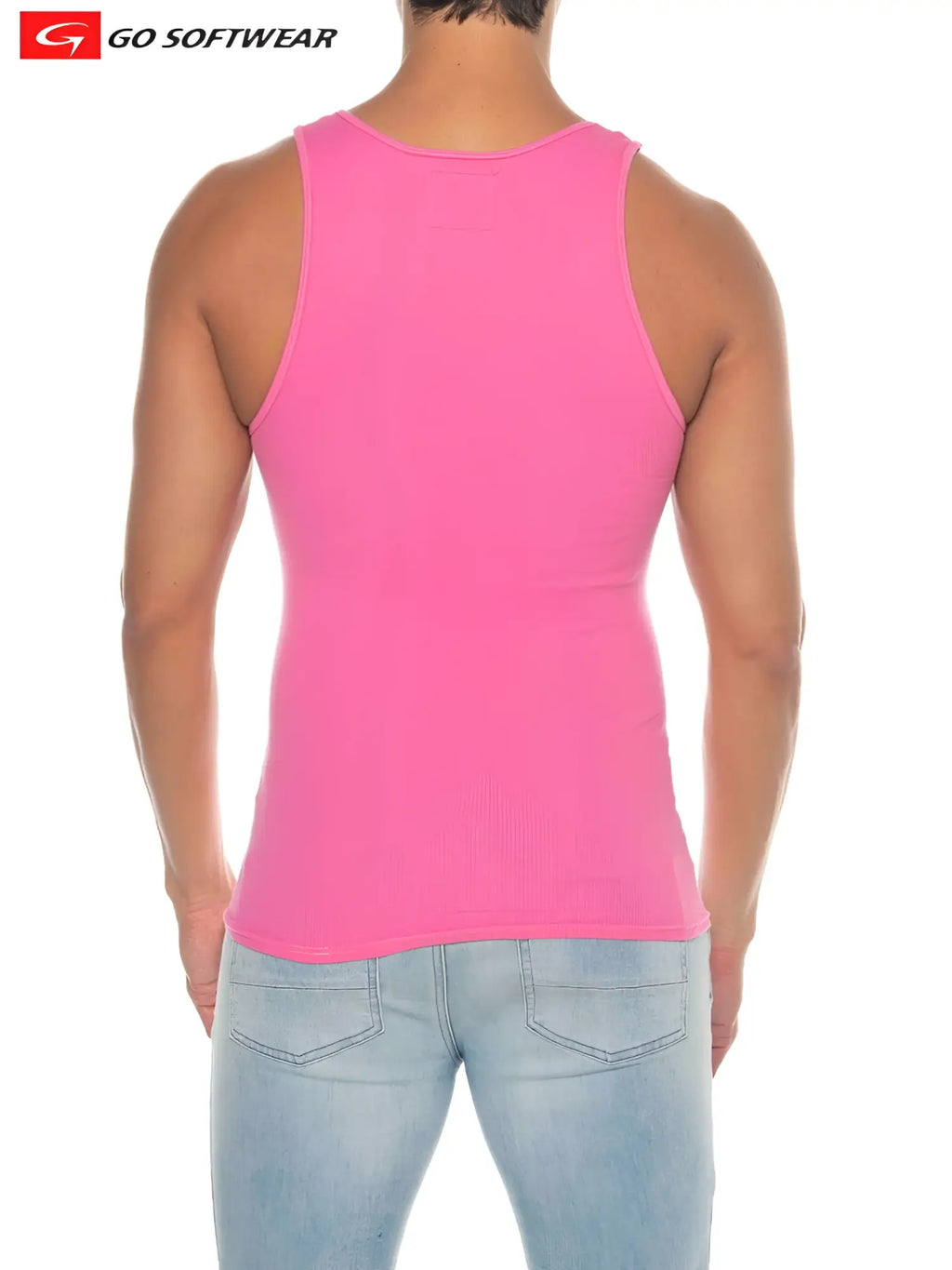A vibrant pink ribbed tank top made of softwear fabric from go softwear perfect for casual wear