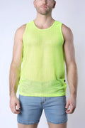 Neon green palm canyon mesh tank top made of breathable mesh fabric for activewear or casual use