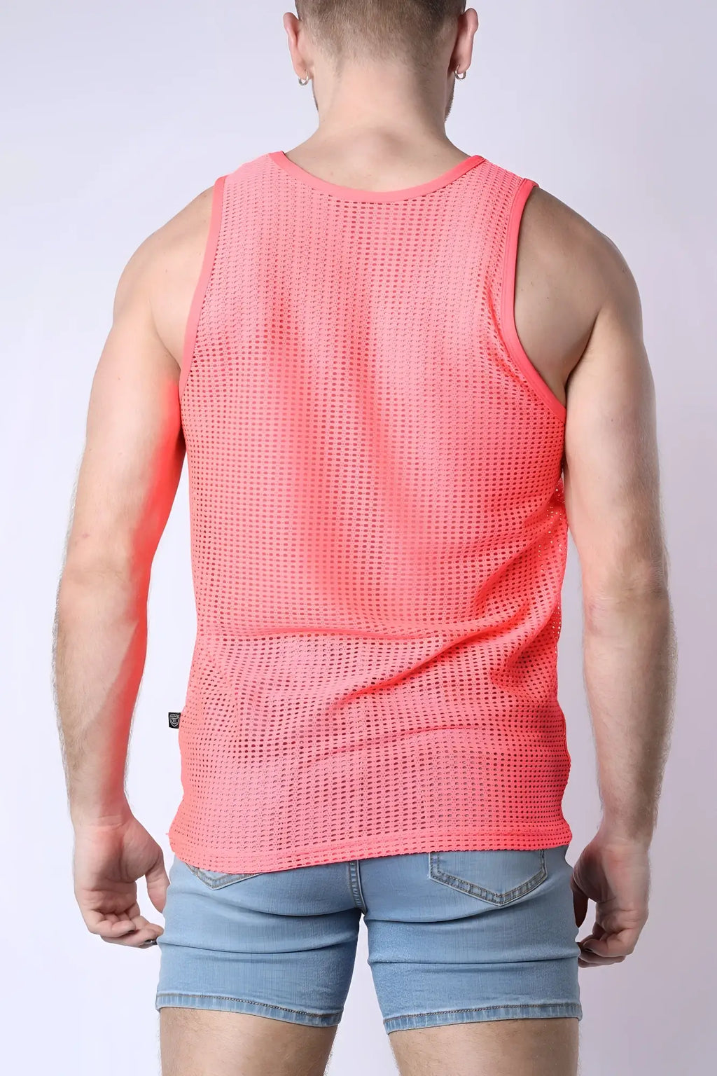 Palm Canyon mesh tank top vibrant coral sleeveless fitted design with ribbed trim and breathable mesh material