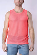 Palm canyon mesh tank top vibrant coral pink mesh with round neckline and subtle black side seam trim