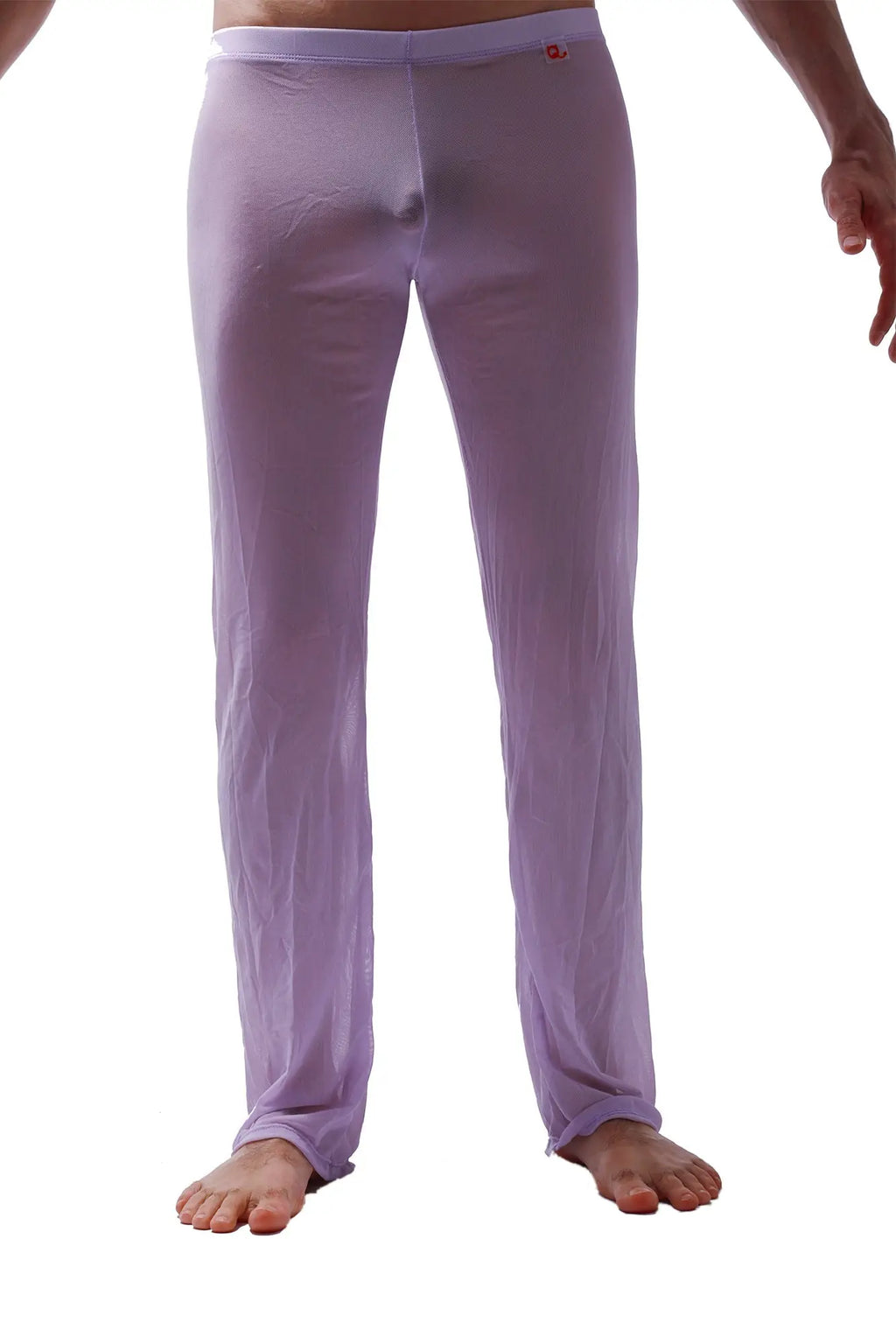 Purple sheer form-fitting men’s lounge pants with snug waistband and ankle cuffs pants net lilac style