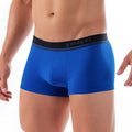 Bright blue papi cotton stretch Brazilian trunk underwear with black waistband and gray logo size small