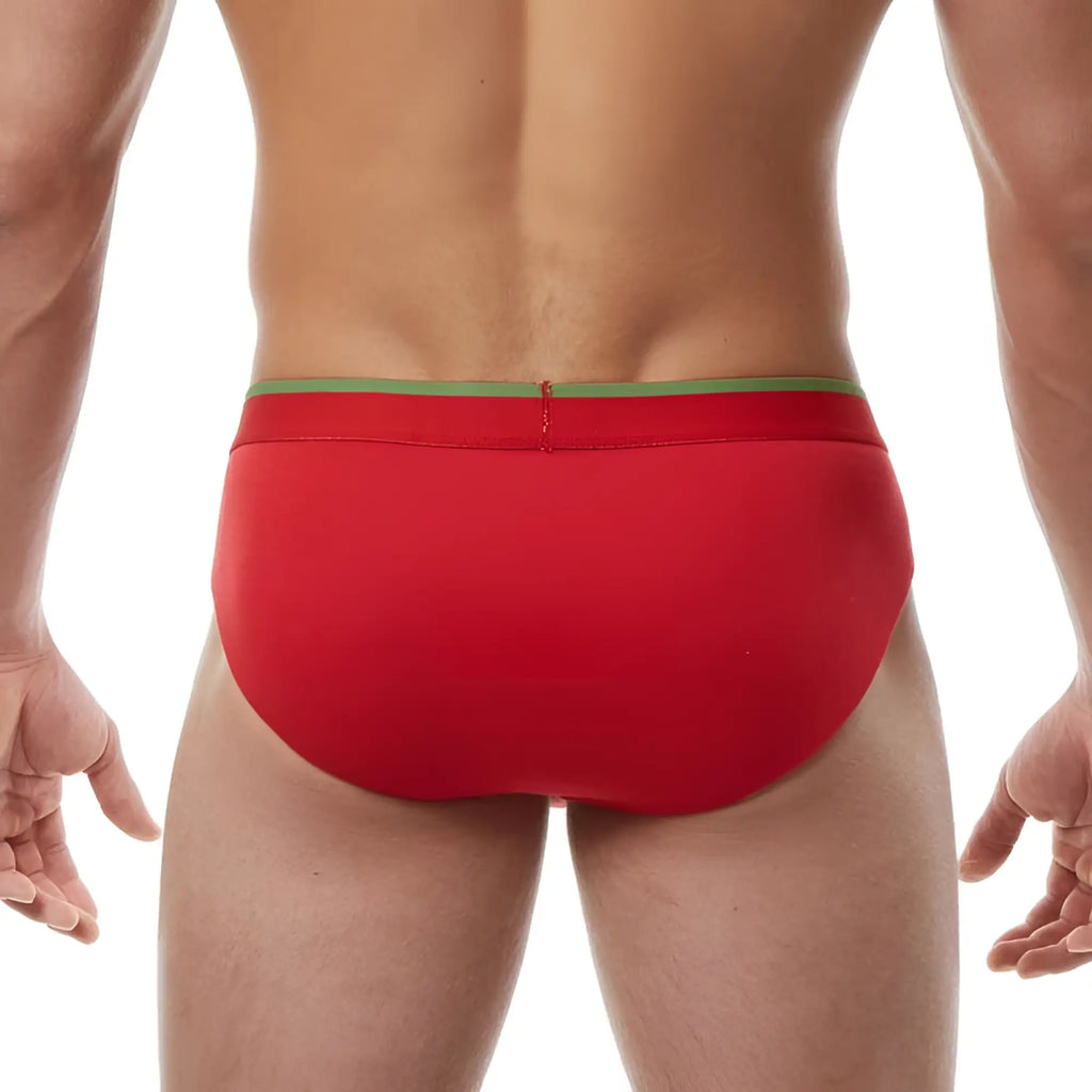 Papi heritage clasico hip brief underwear in red with a green waistband part of a 3 pack including white and navy