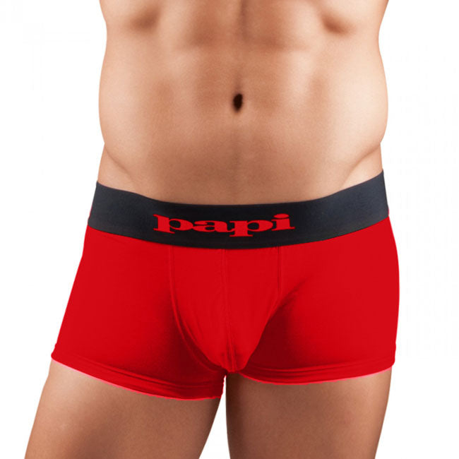 [2 Pack] Papi Cool Solid Brazilian Trunk Microfiber Boxer Brief Underwear Black+Red 626161 Size M