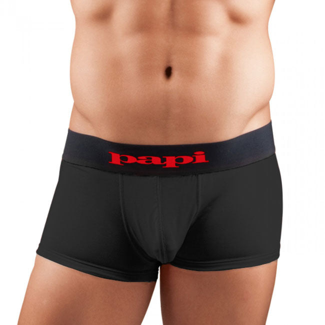 [2 Pack] Papi Cool Solid Brazilian Trunk Microfiber Boxer Brief Underwear Black+Red 626161 Size M