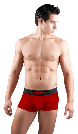 [2 Pack] Papi Cool Solid Brazilian Trunk Microfiber Boxer Brief Underwear Black+Red 626161 Size M