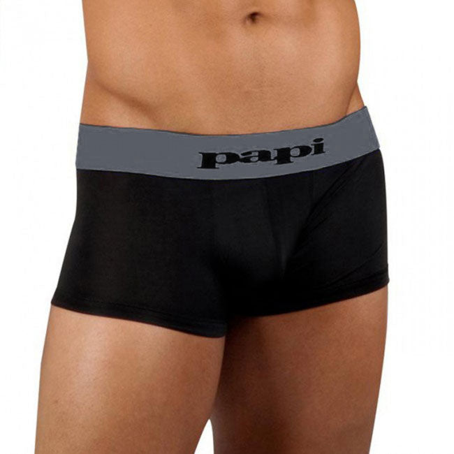 [2 Pack] Papi Ombre Dot/Solid Brazilian Trunk Microfiber Boxer Brief Underwear Black+Grey 626168 Size XL