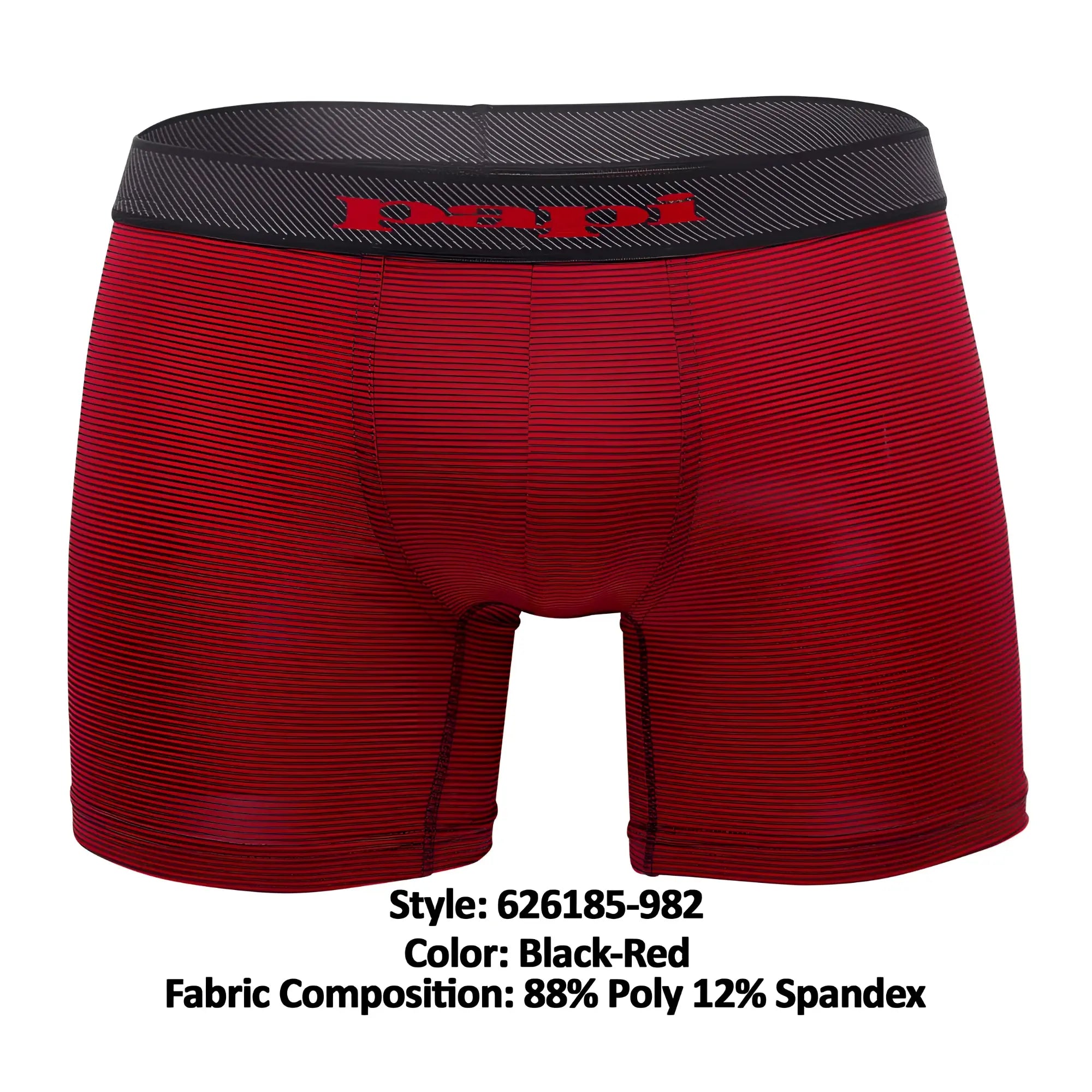 Red and black papi cool2 boxer briefs with ribbed fabric and branded elastic waistband in a 2pk solid set