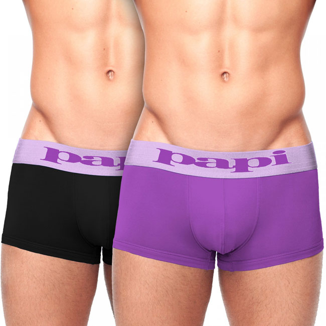 Papi [2 pack] Modern Stretch Cool Solid Hanging Brazilian Trunks Boxer Brief Underwear Purple 626189 Size M