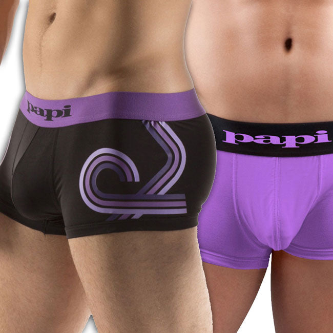 [Paquete de 2] Calzoncillos tipo bóxer brasileños Papi Loop/Solid de microfibra, color negro y morado, talla S 626199