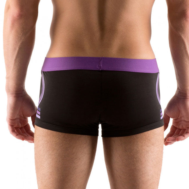 [2 Pack] Papi Loop/Solid Brazilian Trunk Microfiber Boxer Brief Underwear Black+Purple 626199 Size S