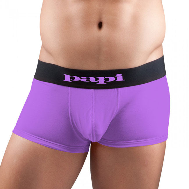 [2 Pack] Papi Loop/Solid Brazilian Trunk Microfiber Boxer Brief Underwear Black+Purple 626199 Size S