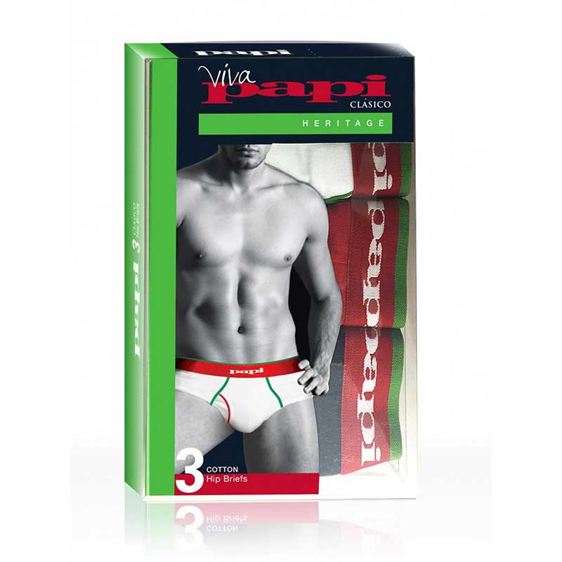 Papi [3 Pack] Heritage Clasico Hip Brief Underwear White & Red & Navy 980411-905 Size M