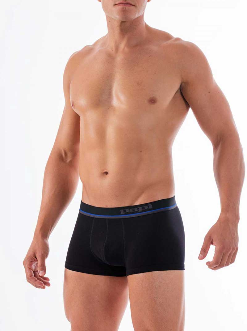 Papi [paquete de 3] Calzoncillos tipo bóxer brasileños de algodón elástico en azul Mischief y gris jaspeado y negro 980527-968 Talla S