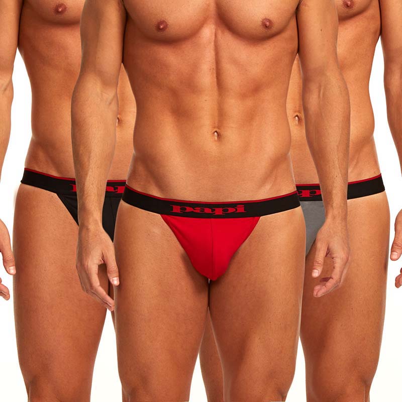 Papi [3er Pack] Baumwoll-Stretch-Tanga-Unterhosen, Rot, 980902, Größe M