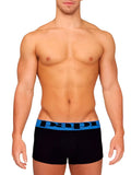 Black papi brazilian trunk underwear with a blue elastic waistband featuring dapper branding size medium