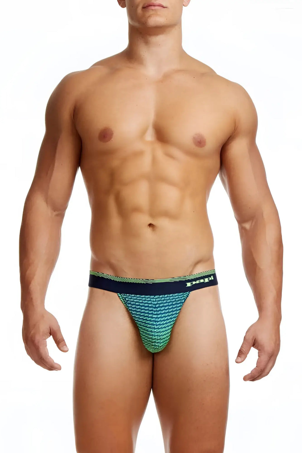 Papi ocean breeze thong underwear in gecko green with black patterned textured weave design size M