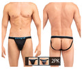 Black papi jockstrap umi006 2pk in black with light blue waistband and side straps showing the front view