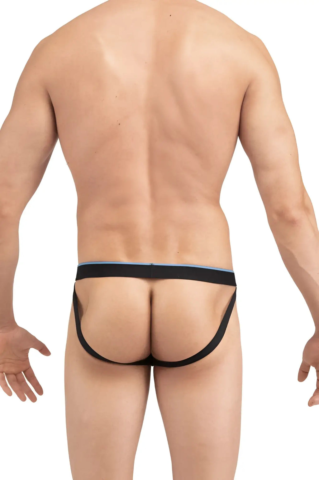 Papi umpa006 2pk jockstrap in black and light blue with a snug supportive athletic brief design visible from the front