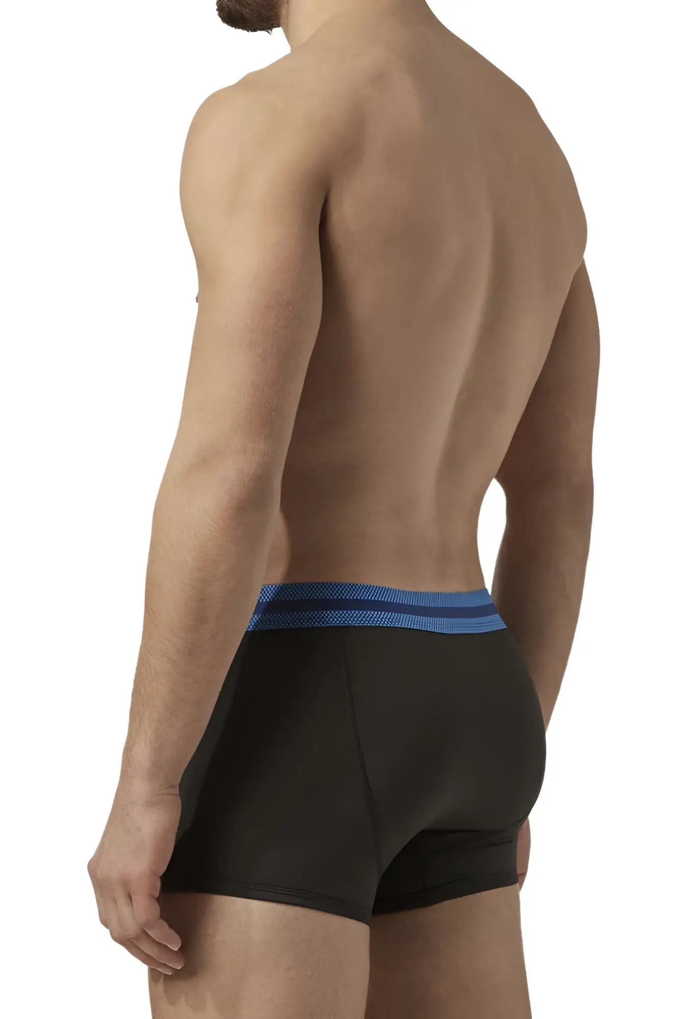 Black boxer briefs with blue textured waistband papi umpa080 2pk microflex brazilian trunks color alloy-black