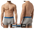 Gray boxer briefs with blue elastic waistband featuring papi logo from papi UMPA080 2PK microflex trunks alloy black