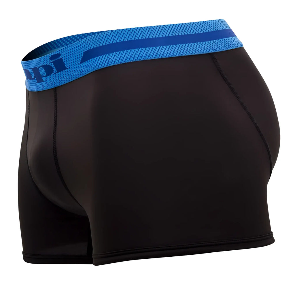 Black mens boxer briefs papi umpa080 2pk microflex brazilian trunks in alloy black with blue mesh dopi logo waistband