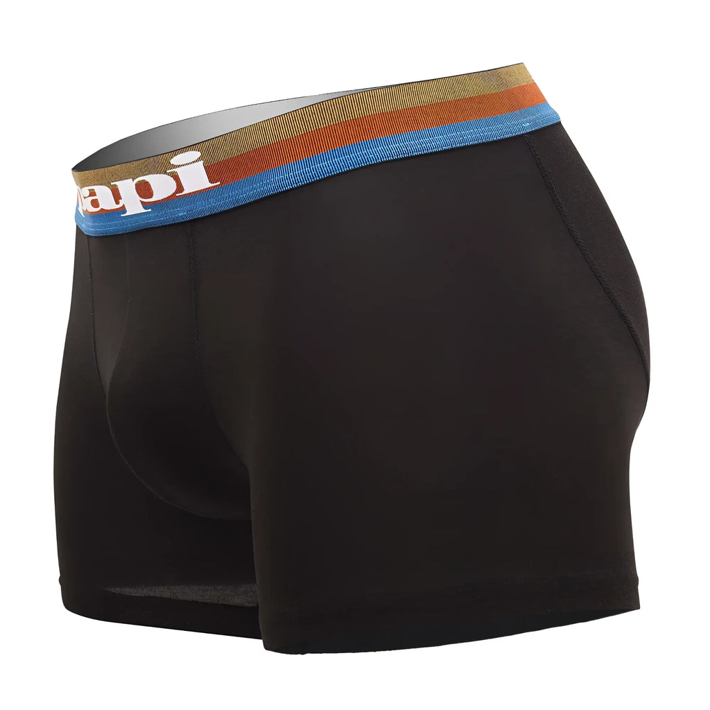 Black men’s briefs with colorful striped waistband featuring api logo in white from Papi UMPA088 microflex boxer briefs blue-black