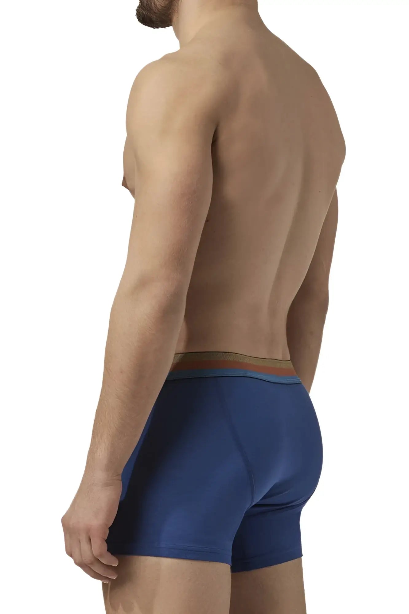 Blue boxer briefs by papi with multicolored elastic waistband made of microflex fabric in a 2pk set