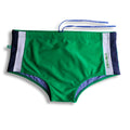 Paraná trio sunga traditional cut designer swim shorts in green and navy blue with white stripes and patterned lining
