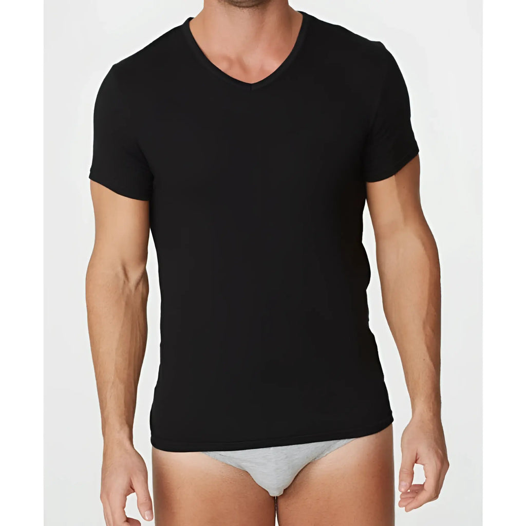 Black v-neck cotton t-shirt by Parker & Max PMFPCS_TDVN1 ideal for casual wear