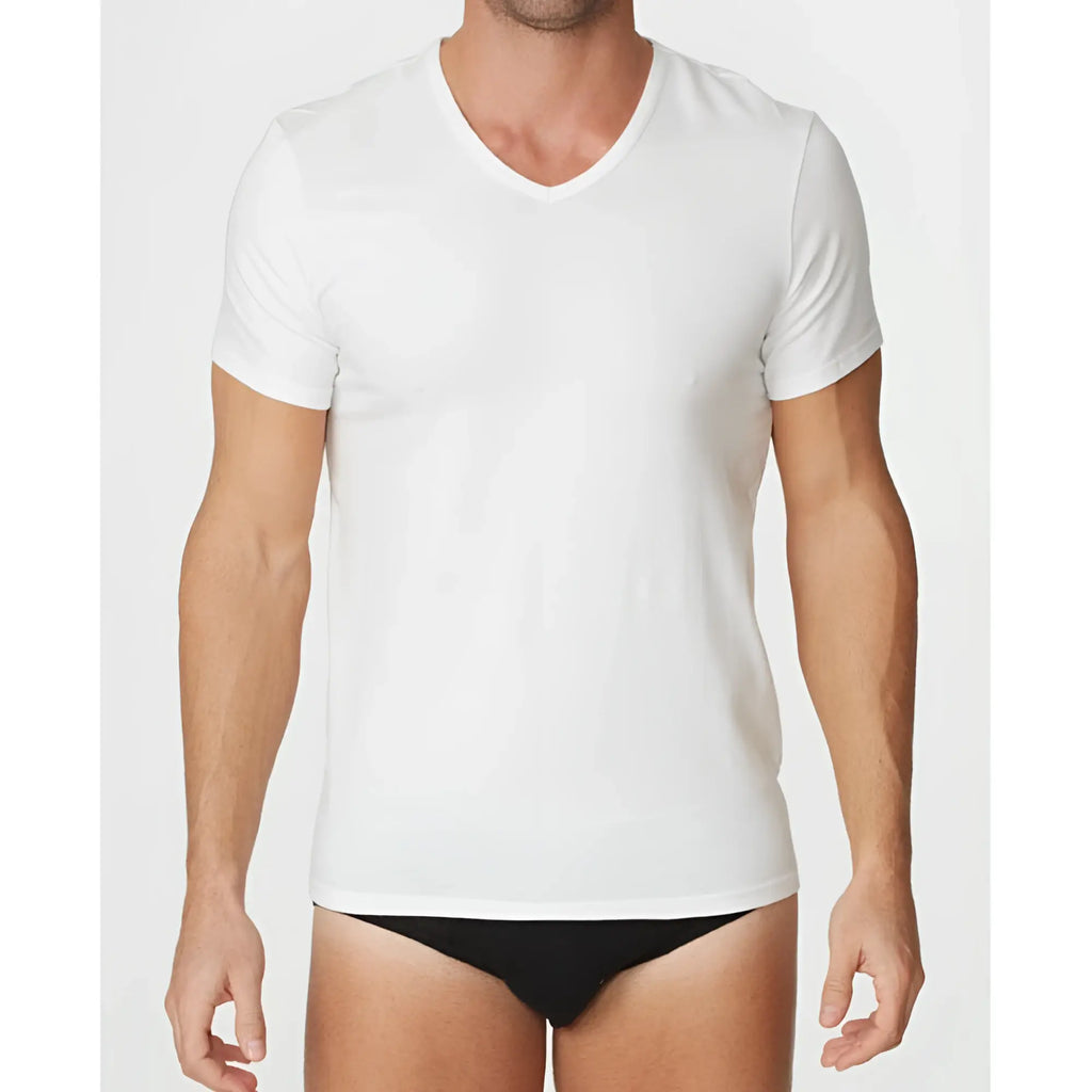 White v-neck cotton t-shirt by parker and max featuring a soft breathable fabric perfect for casual wear