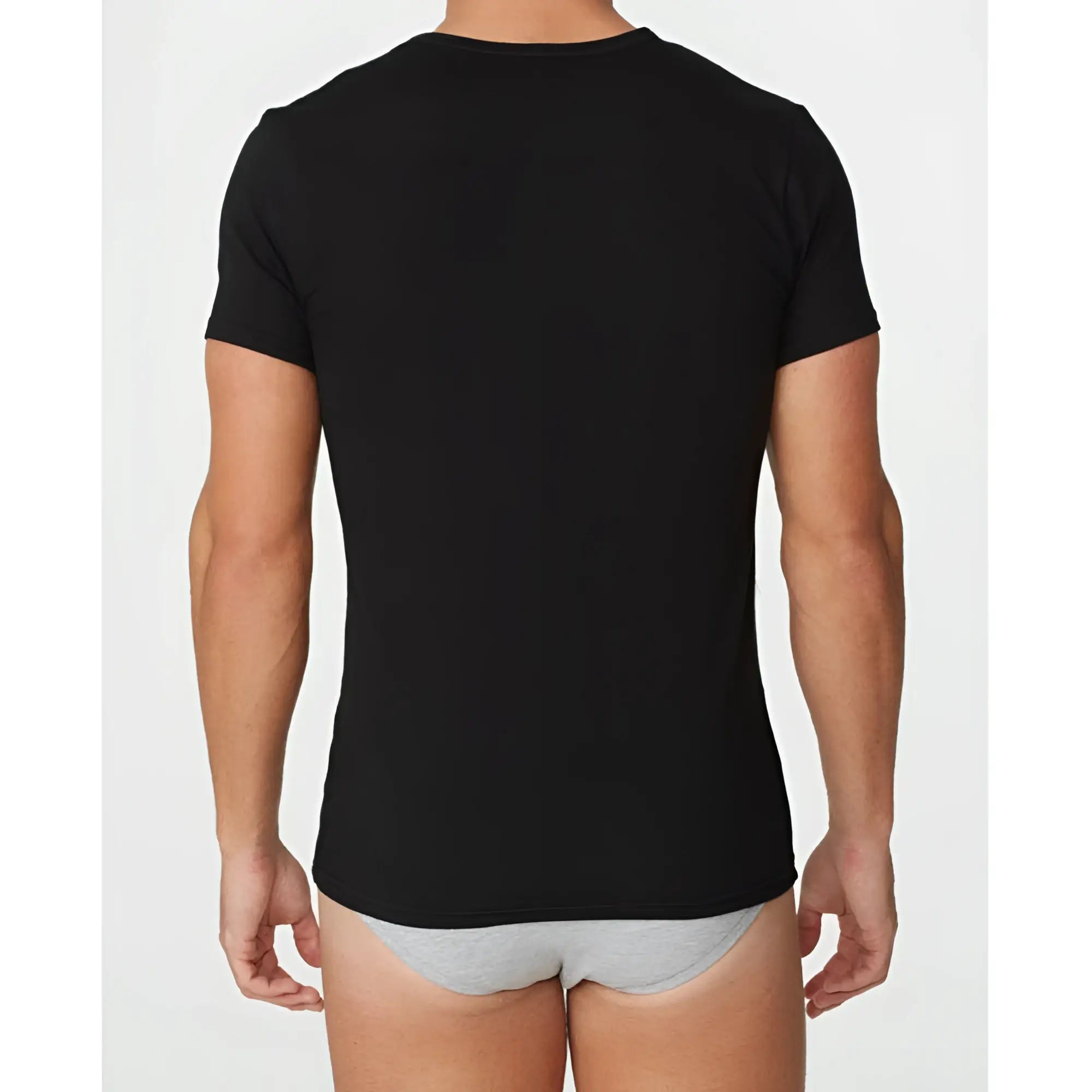 Black short-sleeved crew neck t-shirt by parker & max made from soft cotton for casual wear