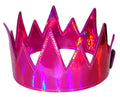 Party crown featuring a shiny holographic pink finish with glossy material and stitched edges